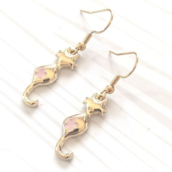 Cat Dangling Stainless Steel Hook Earrings - Picture 7 of 8